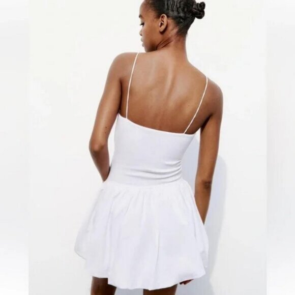 ZARA MIXED RIB POPLIN BALLOON DRESS - Picture 6 of 8